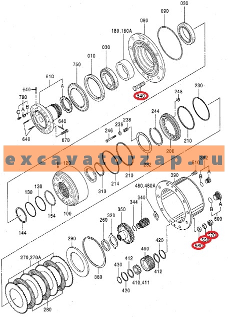 Комплект крепления диска колеса (шпилька + шайбы + гайка) ZGAQ-05914+ZGAQ-07612+ZGAQ-06511+ZGAQ-00160 моста экскаватора HYUNDAI R200W
