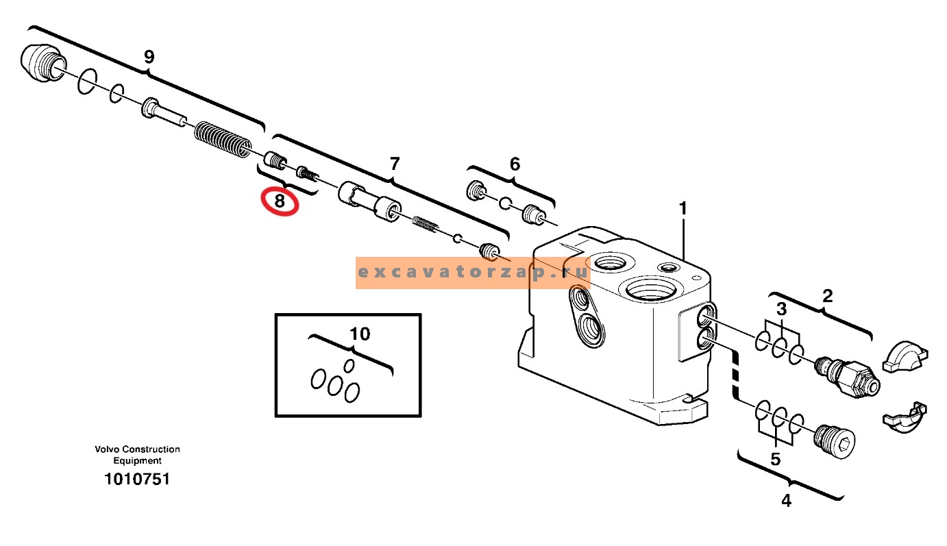 Клапан VOE11712899 (комплект заглушки) гидрораспределителя экскаватора погрузчика Volvo BL61, BL71