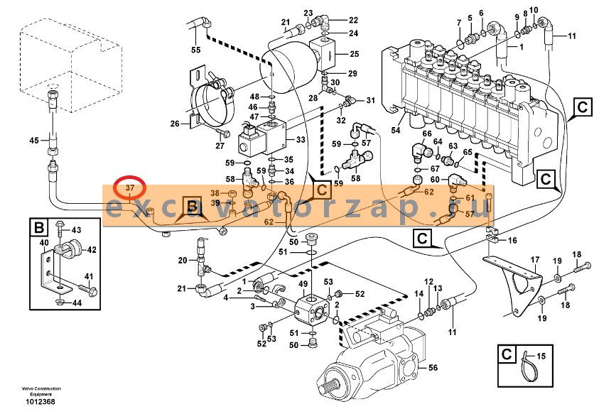 Трубопровод VOE11884864 экскаватора погрузчика Volvo BL61, BL71