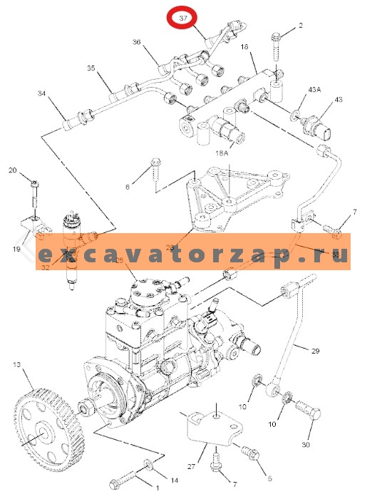 Трубка топливная 3525A223 (аналог) топл. рампа - форсунка 4-го цилиндра двигателя PERKINS