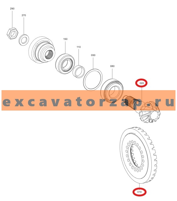 Главная пара T230865 + T230866 заднего моста экскавтора погрузчика JOHN DEERE 210K, 210LJ, 310SK, 310J, 315SK, 310K, 325J, 325K, 325SK, 410J, 310SJ, 410K, 315SJ