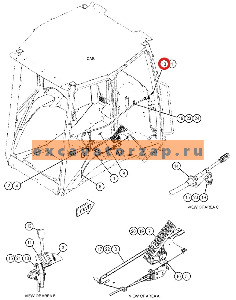 Трос газа 516-8025, 5168025 (от педали к ТНВД) экскаватора погрузчика CAT428, CAT428F2