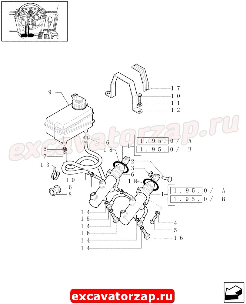 Главный тормозной цилиндр 85824114 экскаватора погрузчика New Holland B115