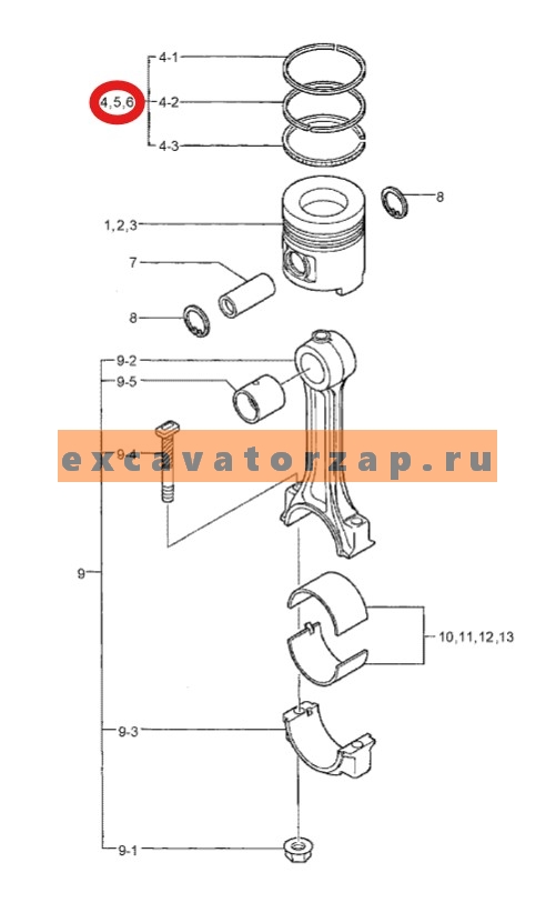 Кольца поршневые 32A17-02010 (STD, оригинал, HYUNDAI) двигателя экскаватора HYUNDAI R160LC7, R160LC9S, R170W7, R170W9S, R180LC7, R180LC9S, R180W9S