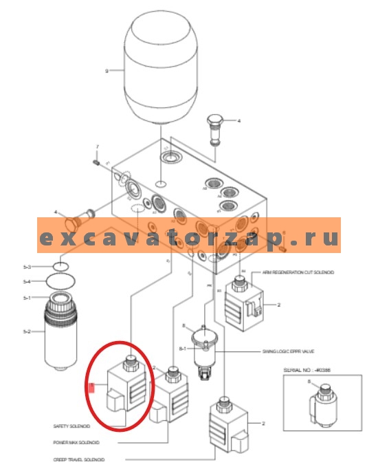 Клапан (шток, соленоид) SQ-S3A-MO (аналог, КНР) гидравлического блока экскаватора HYUNDAI HW140, HW210, HX480L, HX520L, R110-7, R110-7A, R140LC-7, R140LC-7A, R140LC9V, R140W7, R140W7A, R140W9, R140W9A, R140W9S, R160W9A, R170W7, R170W7A, R170W9, R170W9S, R