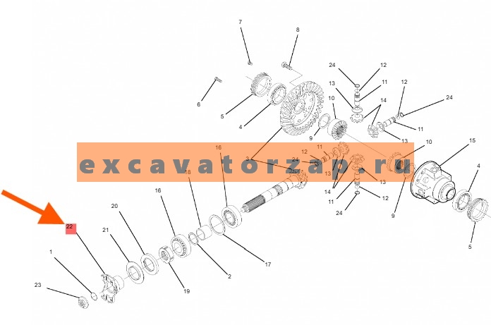 Фланец (хвостовик) 112.04.010.07, 1120401007 переднего моста экскаватора HYUNDAI R140W-7